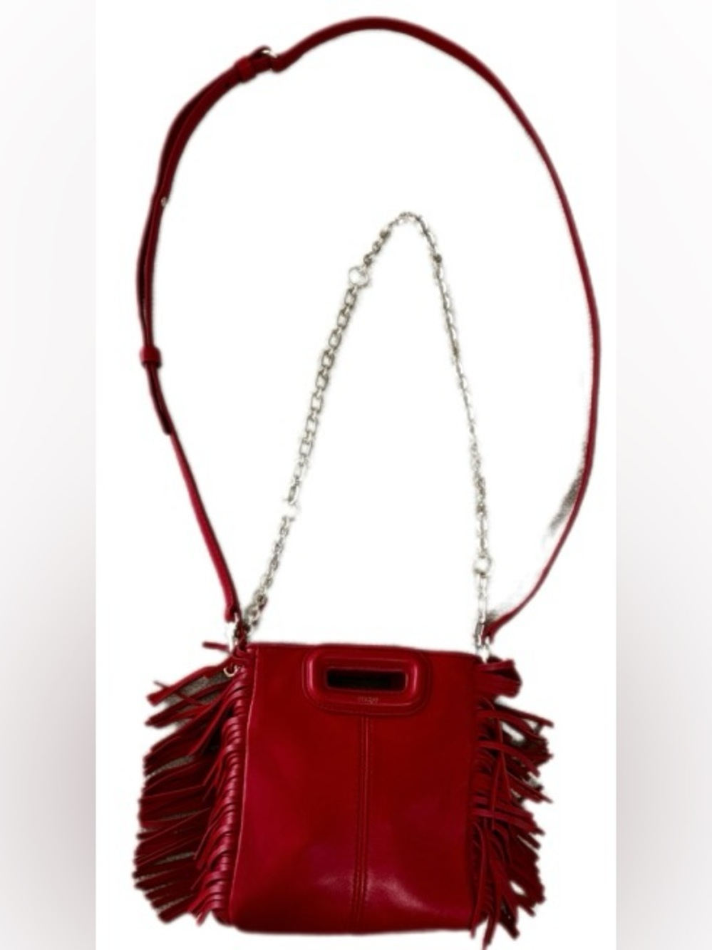 Maje NWOT Mini M Bag With Chain & Crossbody StrapIn Red Leather